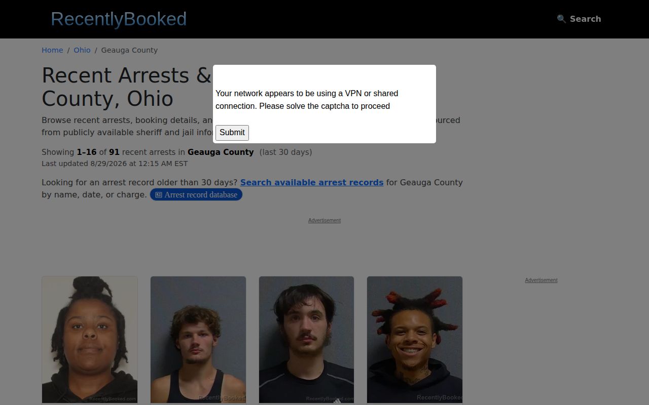 Geauga County secondary recent-arrest source view