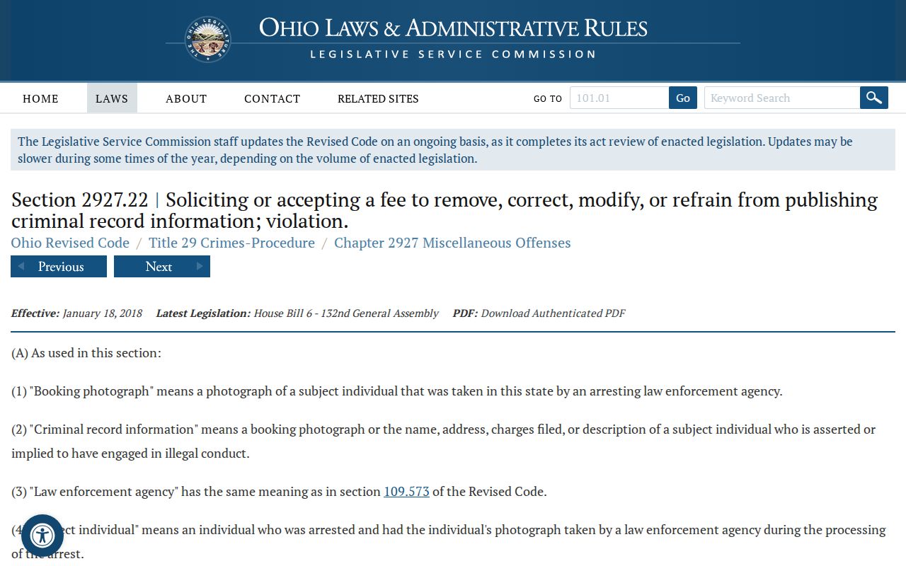 Ohio booking-record law source for Geauga County mugshot records