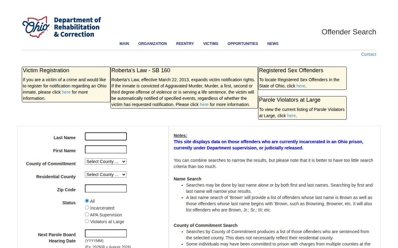Ohio Department of Rehabilitation and Correction search for Geauga County custody records